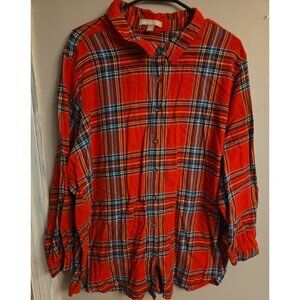 Woman Within Women’s Plus Sz 2 X (26/28) Flannel Red Multicolor Plaid Shirt